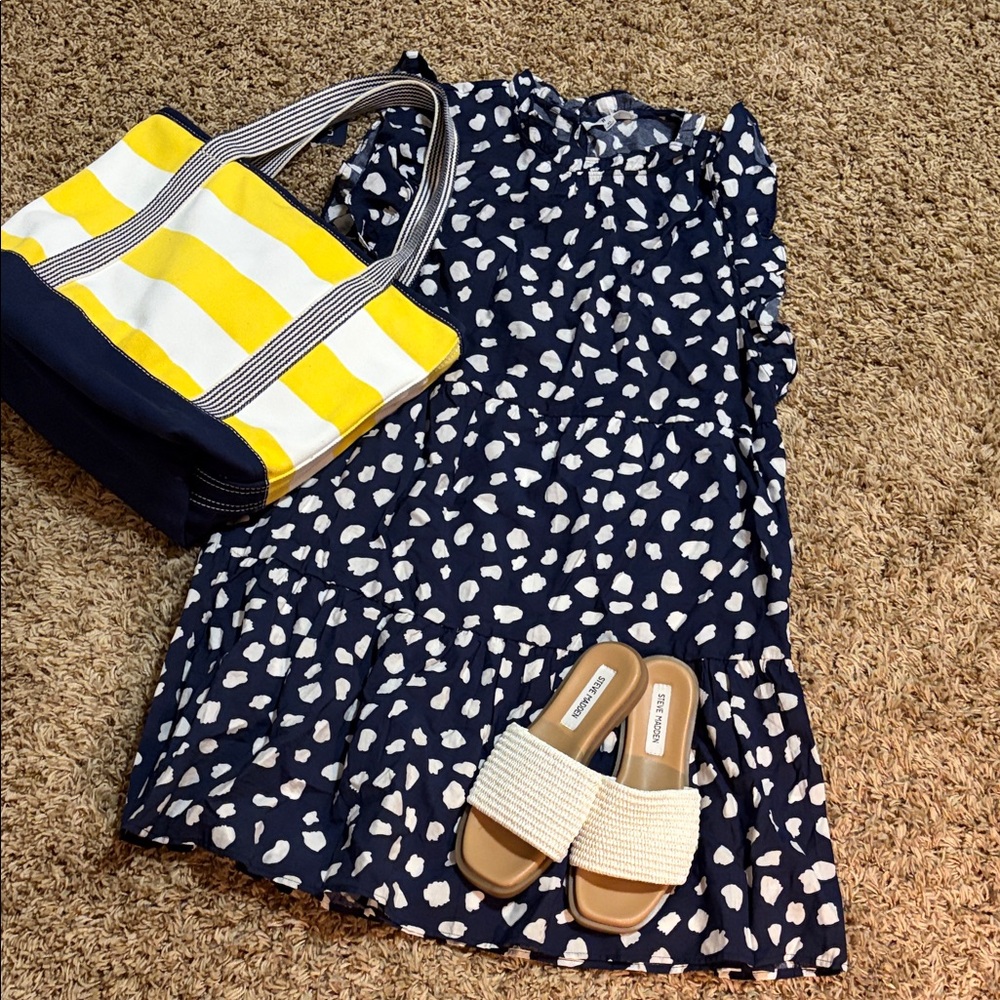 THML Navy Blue Tiered Dress with White Dot Print size XL